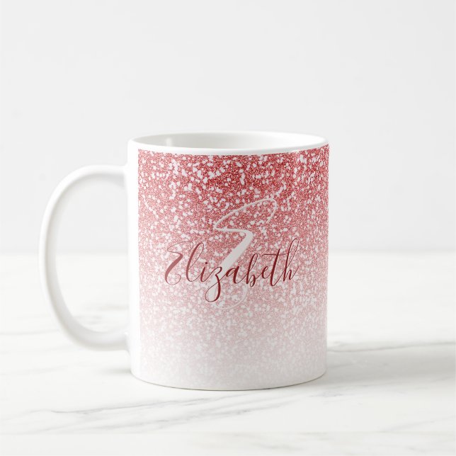 Modern monogram för ro Glitter Kaffemugg (Vänster)