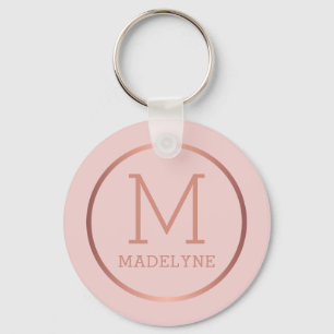 Modern monogram för Rosa i ro Guld Nyckelring