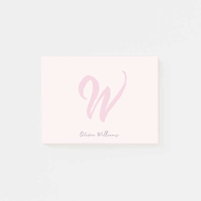 Modern monogram för  Rosa Post-it Block (Framsida)