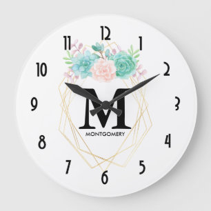 Modern Monogram för rosa- & Stor Klocka