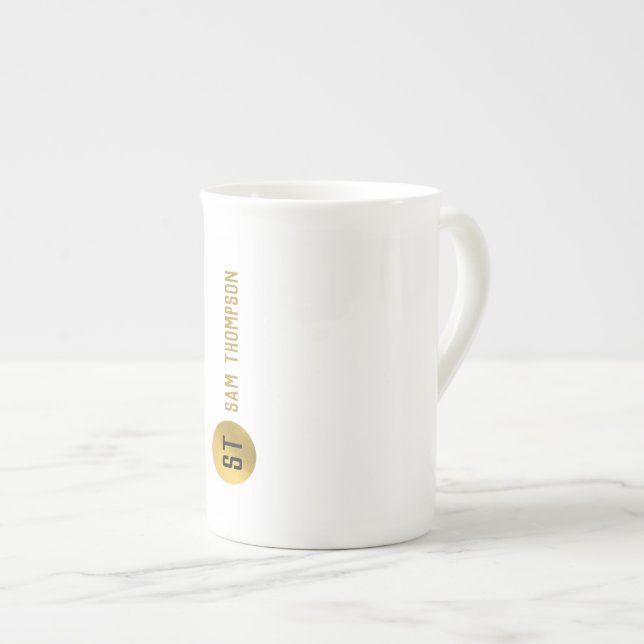 Modern Monogram för svart och Guld Elegant Benporslin Mugg (Framsida höger)