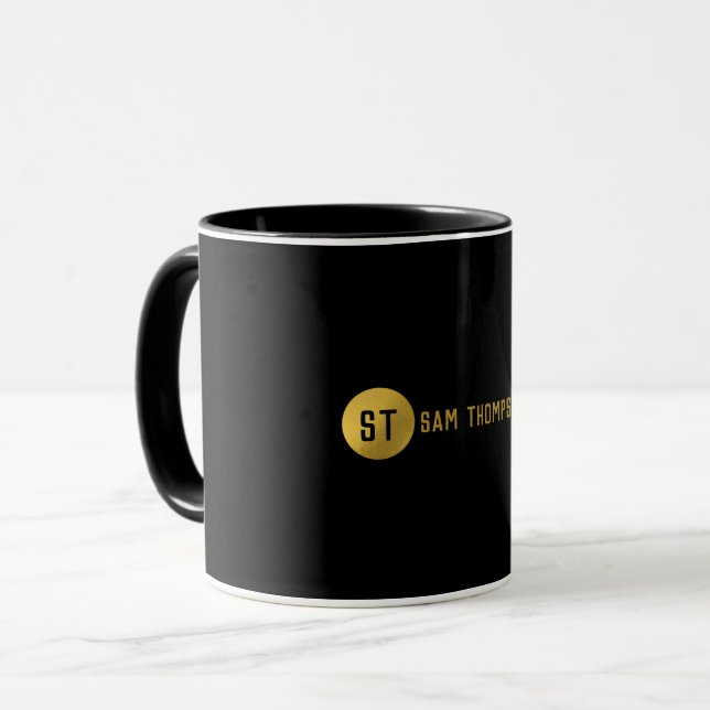 Modern Monogram för svart och Guld Elegant Mugg (Framsida vänster)