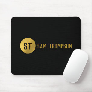 Modern Monogram för svart och Guld Elegant Musmatta