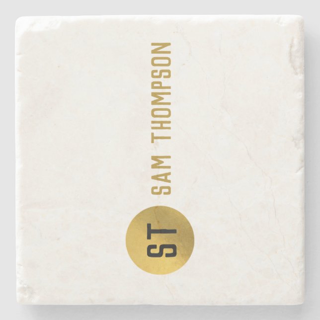 Modern Monogram för svart och Guld Elegant Stenunderlägg (Framsidan)