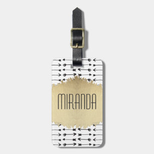 Modern Monogram för svart- & vithand plockadepilar Bagagebricka