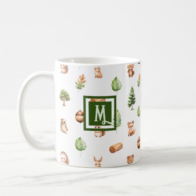 Modern monogram för vattenfärg Woodland Kaffemugg (Vänster)