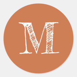 Modern monogram - första bränd Orange Runt Klistermärke