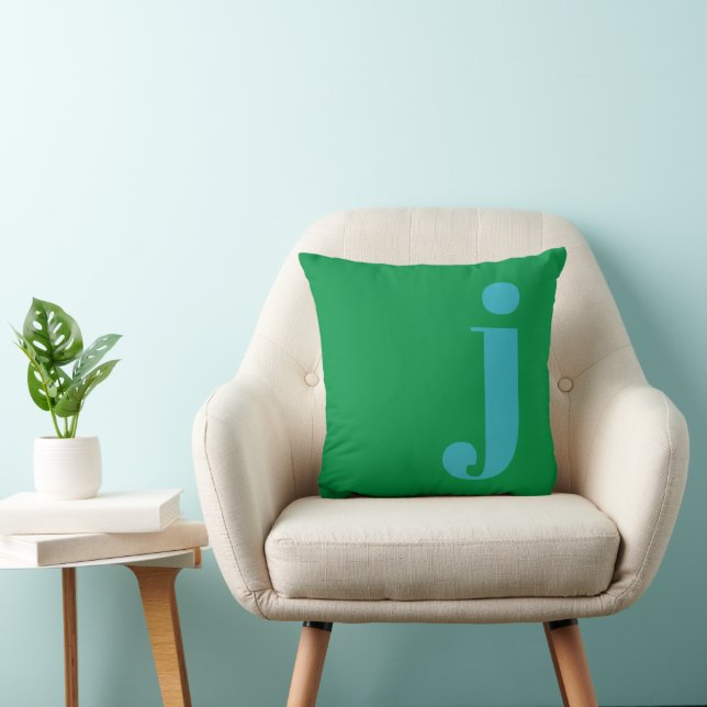 Modern monogram - första Brev-blå Grönten Kudde (Stol)