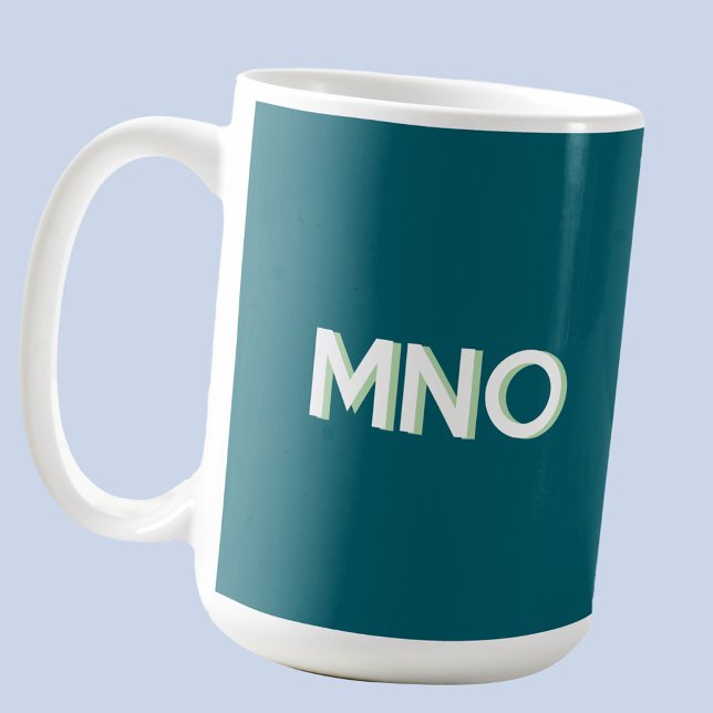 Modern monogram första Grönt för skuggskalor Kaffemugg (Modern drop shadow typography personalized monogram initials coffee cup in teal green)