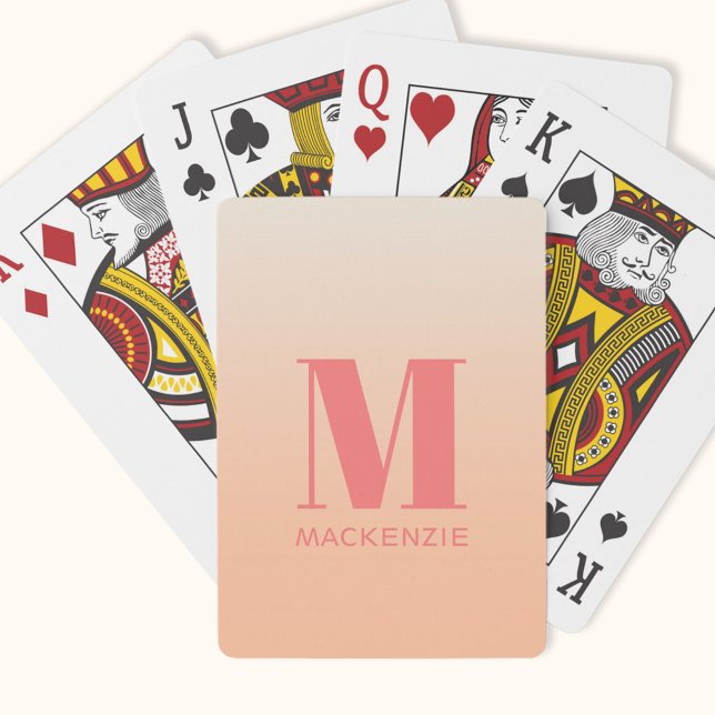 Modern monogram första Namn-persikofärgad gradient Casinokort (Modern monogram initial name peach gradient personalized playing cards)