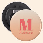 Modern monogram första Namn-persikofärgad gradient Flasköppnare<br><div class="desc">Modern typografi,  minimalistisk,  första namn-utformning,  som kan ändras för att anpassa sig. Persikofärgad övertoningsbakgrund.</div>