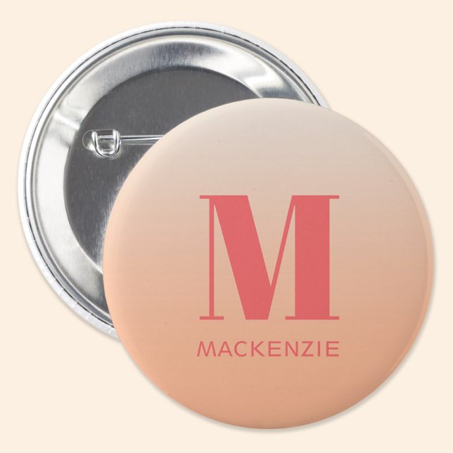 Modern monogram första Namn-persikofärgad gradient Knapp (Peach gradient monogram initial name personalized button)
