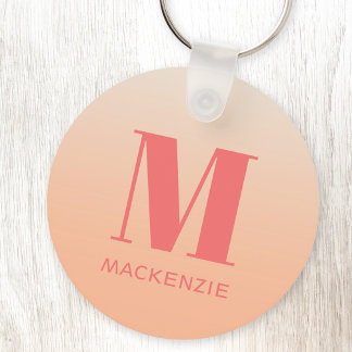 Modern monogram första Namn-persikofärgad gradient Nyckelring