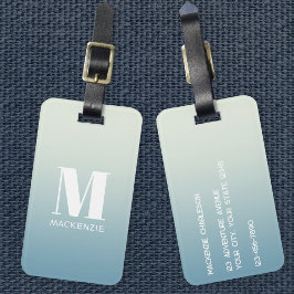 Modern monogram första Namn Teal Aqua-gradient Bagagebricka