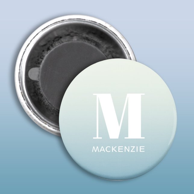 Modern monogram första Namn Teal Aqua-gradient Magnet (Modern monogram initial name personalized gradient magnet)