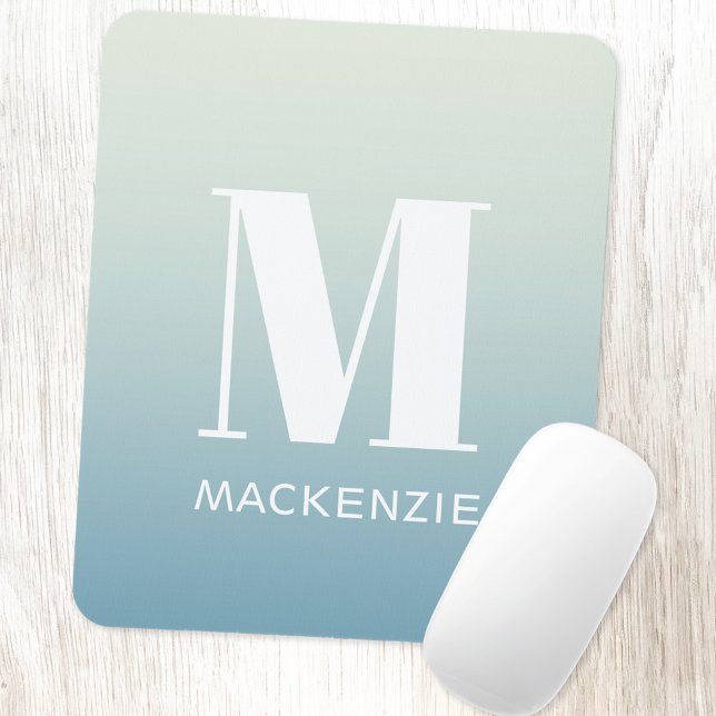 Modern monogram första Namn Teal Aqua-gradient Musmatta (Aqua blue gradient modern monogram initial name personalized mousemat)