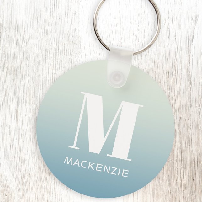 Modern monogram första Namn Teal Aqua-gradient Nyckelring (Monogram initial name personalized teal aqua gradient keyring)