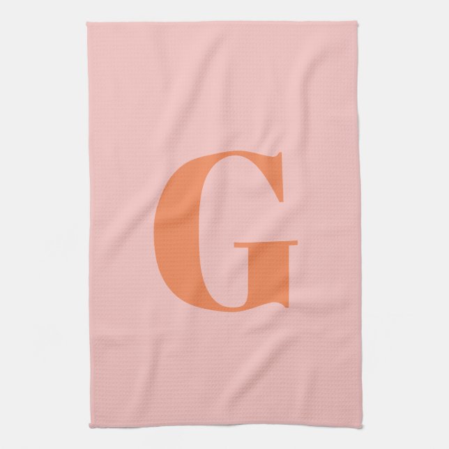Modern monogram första pastellRosa och -Orange  Kökshandduk (Vertikal)
