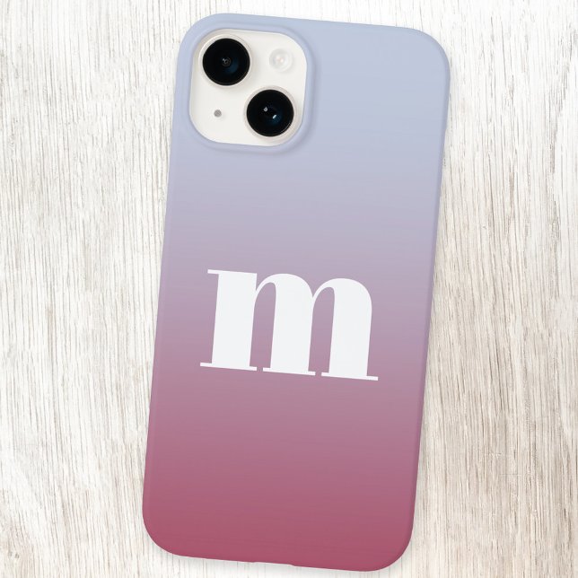 Modern monogram - första Rosa - blå gradient (Simple modern monogram personalized pink to pale blue gradient iPhone case)