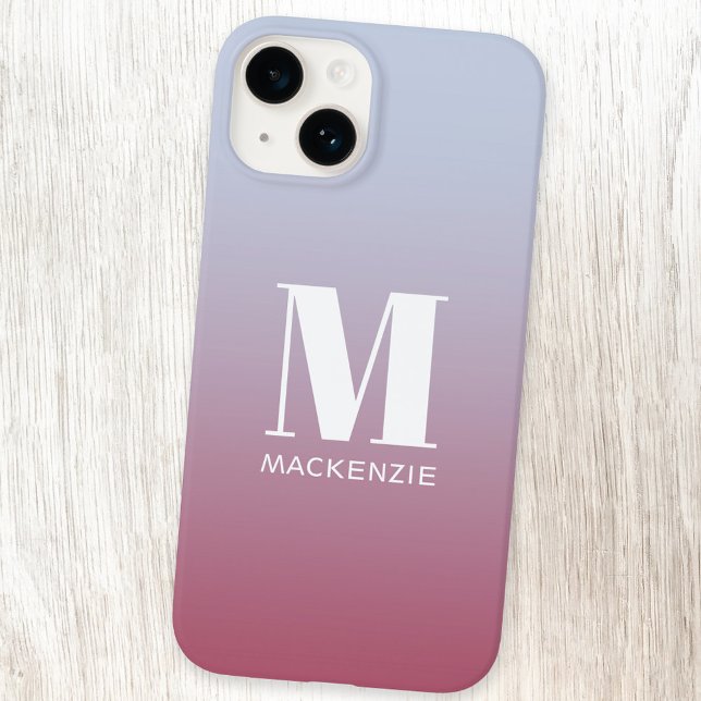 Modern monogram - första Rosa i Namn - blå gradien (Simple modern monogram name personalized pink blue gradient iPhone case)