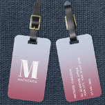 Modern monogram - första Rosa i Namn - blå gradien Bagagebricka<br><div class="desc">Modern typografi,  minimalistisk,  första utformning av namn som kan ändras för att anpassas,  tillsammans med detaljerna på motsatsen. Vit på en rosa till blekens blå övertoningsbakgrund.</div>