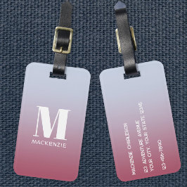 Modern monogram - första Rosa i Namn - blå gradien Bagagebricka