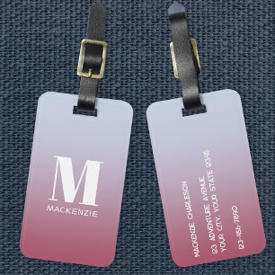 Modern monogram - första Rosa i Namn - blå gradien Bagagebricka