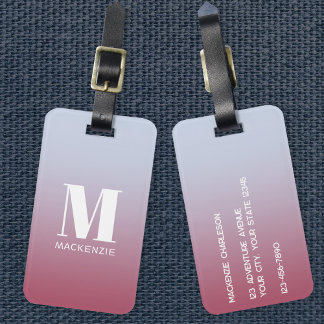 Modern monogram - första Rosa i Namn - blå gradien Bagagebricka