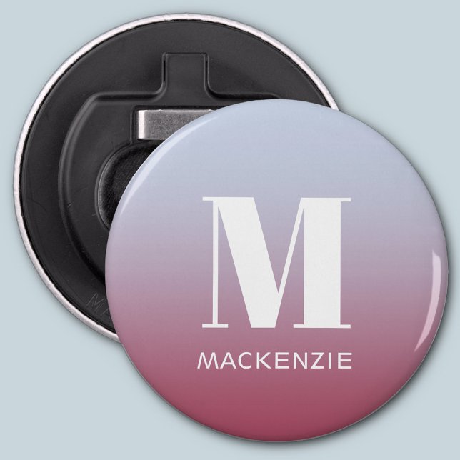 Modern monogram - första Rosa i Namn - blå gradien Flasköppnare (Modern monogram initial name personalized gradient button bottle opener)