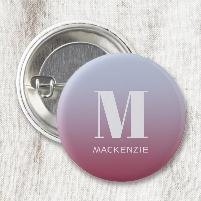 Modern monogram - första Rosa i Namn - blå gradien Knapp (Modern monogram initial name personalized gradient button)