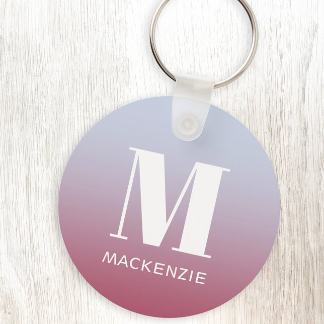 Modern monogram - första Rosa i Namn - blå gradien Nyckelring (Simple monogram initial name personalized pink to blue gradient modern key chain)