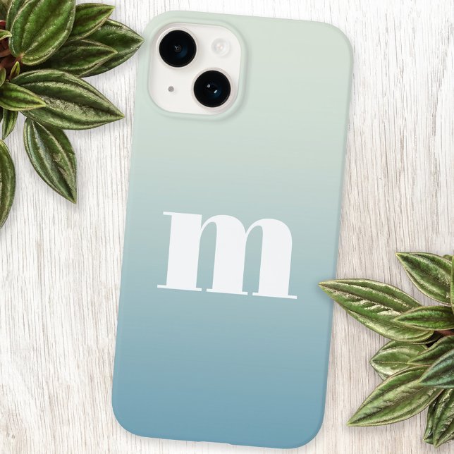 Modern monogram första Teal Aqua Blue-gradient (Modern monogram initial personalized blue green aqua teal gradient iPhone case)