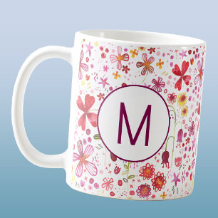 Modern Monogram - första Wildblommans vattenfärg Kaffemugg