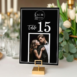 Modern Monogram Foto Bröllops Bord Nummer Kort
