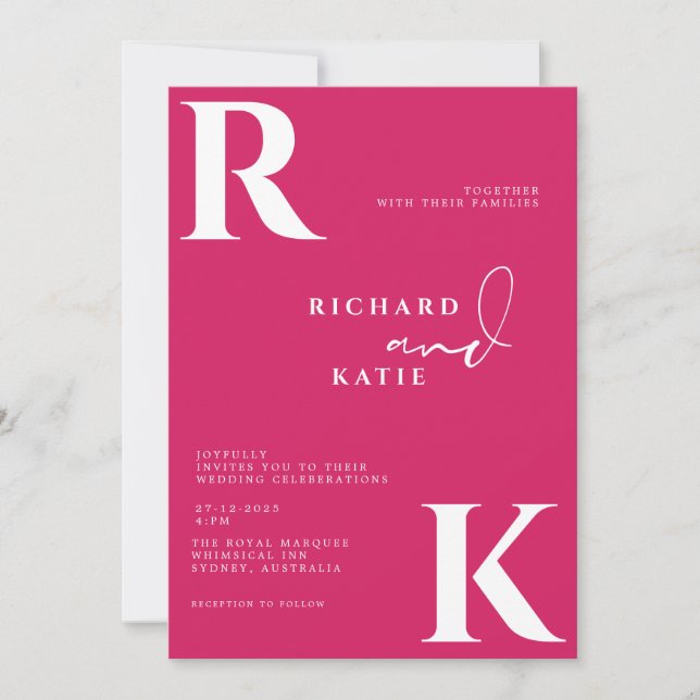 Modern monogram - foto med fetstilt Rosa Inbjudningar (Framsida)