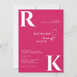 Modern monogram - foto med fetstilt Rosa Inbjudningar