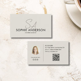 Modern Monogram Foto QR Professional Visitkort