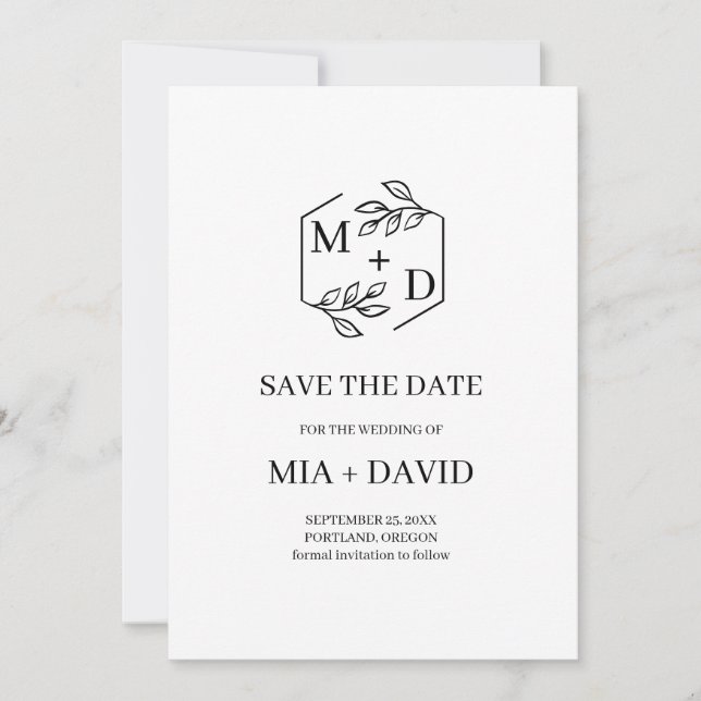Modern Monogram Foto Spara Datum Bröllop Datumet (Framsida)