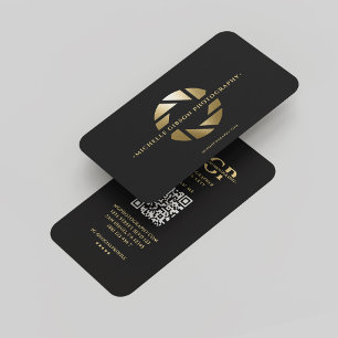 Modern monogram fotoskrivare Black Guld Lens Visitkort