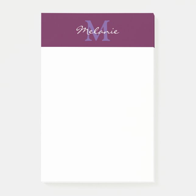 Modern Monogram Fuchsia Rosa och Lavender Post-it Block (Framsida)