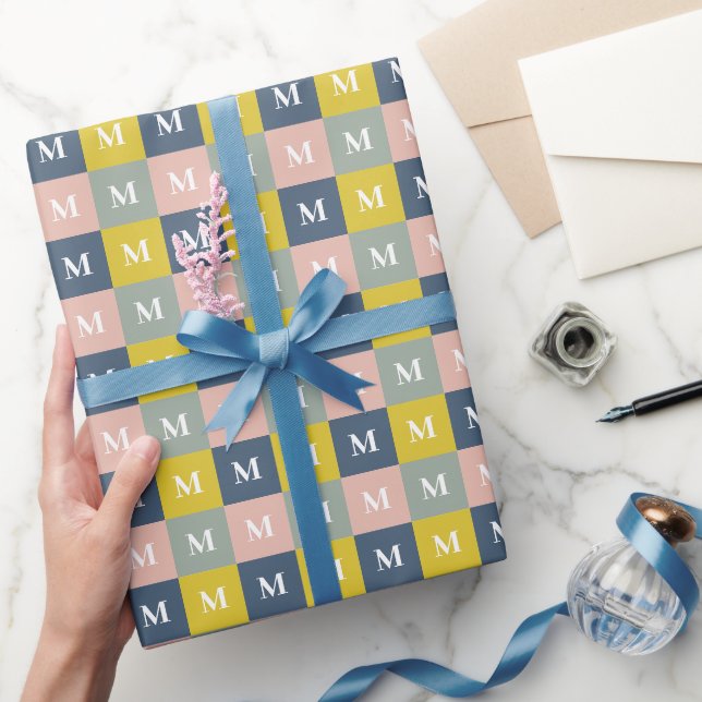 Modern monogram geometrisk färgblock presentpapper (Gifting)