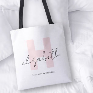 Modern Monogram Girly-skript Rosa - initialt Tygkasse