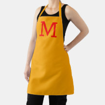 Modern Monogram Golden Gult och Red Chefs Apron