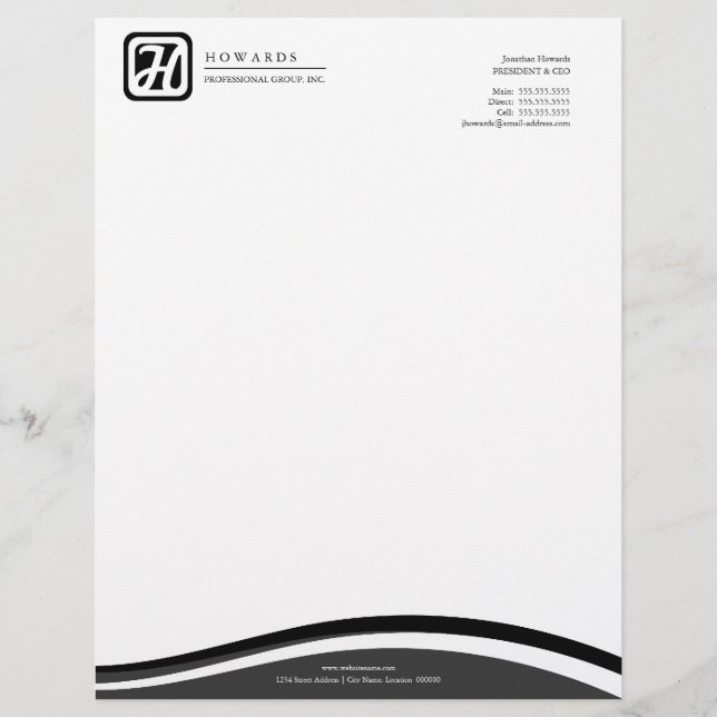 Modern monogram Grått Black Letterhead Brevhuvud (Framsida)