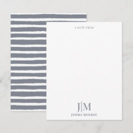 Modern Monogram Grått Rand Mönster Anteckningskort