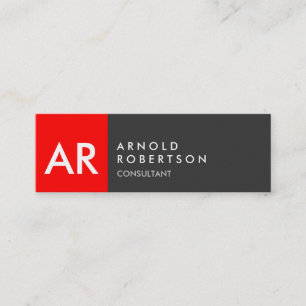 Modern Monogram Grått Red Rand Affärskort Mini Visitkort