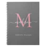 Modern monogram Grått  Rosa Girly Script Namn