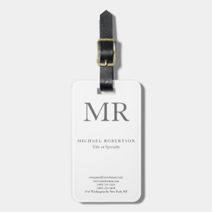 Modern monogram Grått White Minimalist Plain Bagagebricka