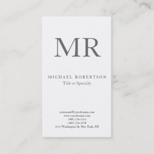 Modern monogram Grått White Minimalist Plain Visitkort