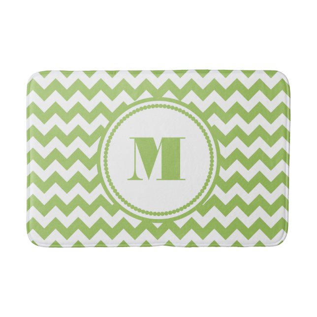 Modern Monogram Gröna Chevron Ränder Badrumsmatta (Framsidan)